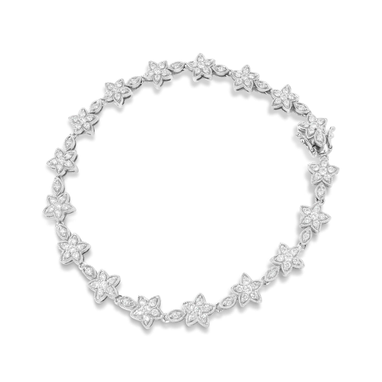 14k White Gold Diamond Blossom Link Bracelet – 1 1/5 Cttw