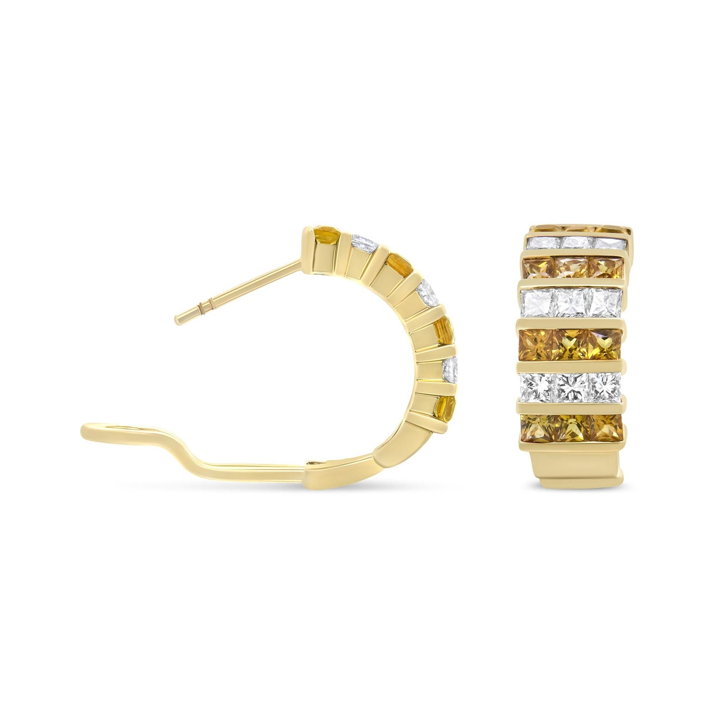 18K Yellow Gold 1 3/4 CTW Diamond & Yellow Sapphire Huggie Hoop Earrings