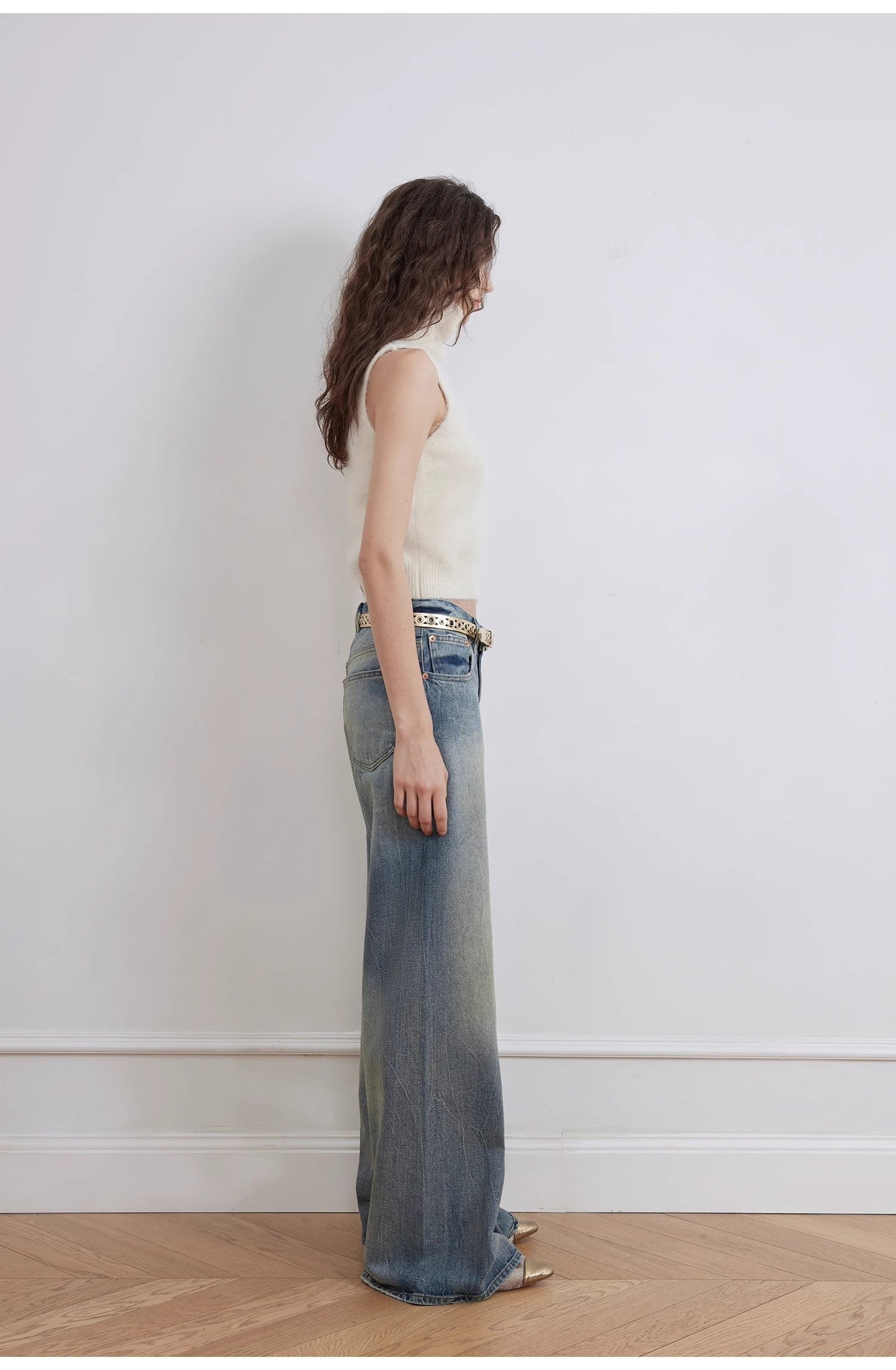 Modern Deconstructed Chicken-Claw Wrinkled Wide-Leg Jeans