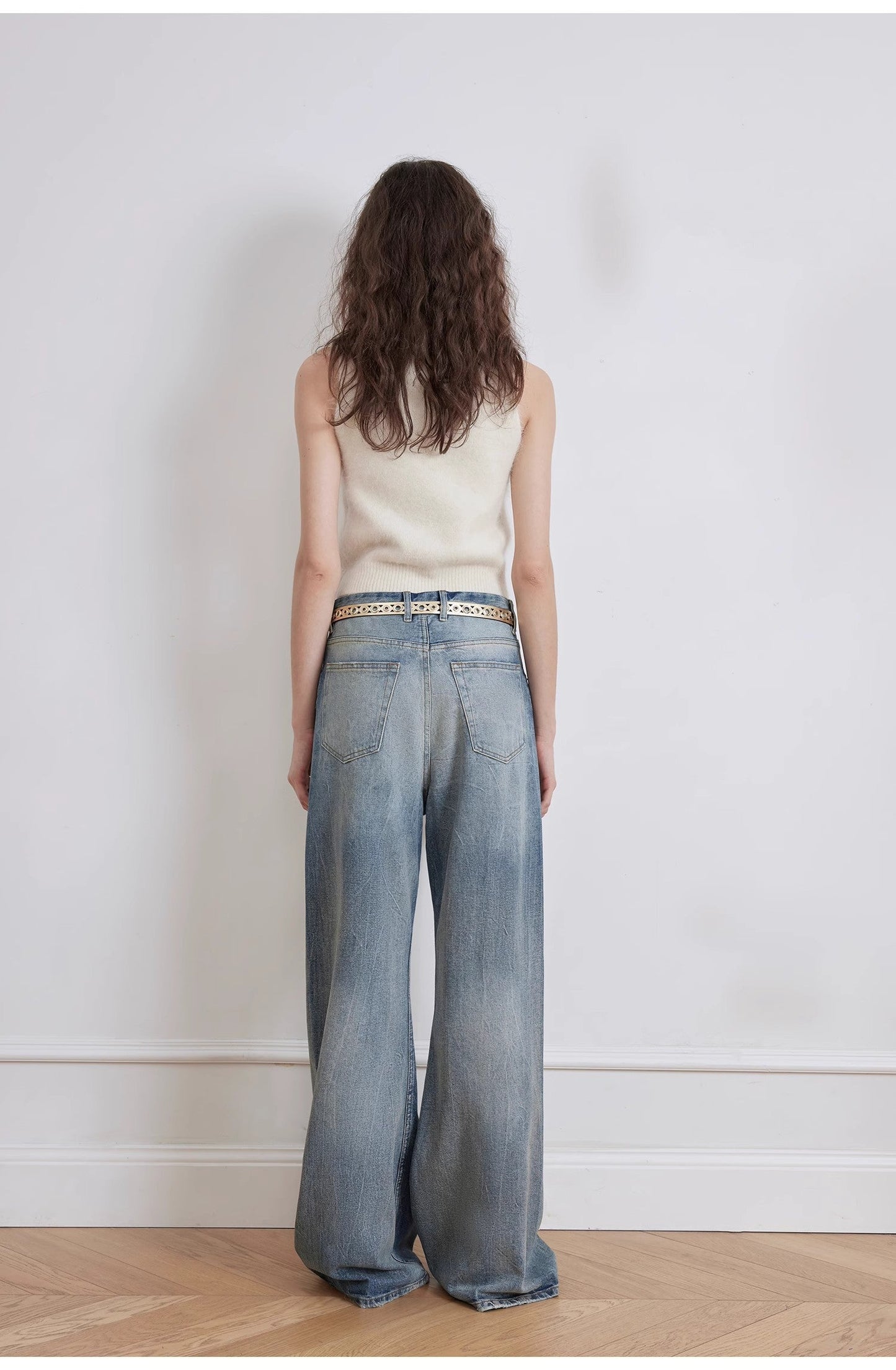 Modern Deconstructed Chicken-Claw Wrinkled Wide-Leg Jeans
