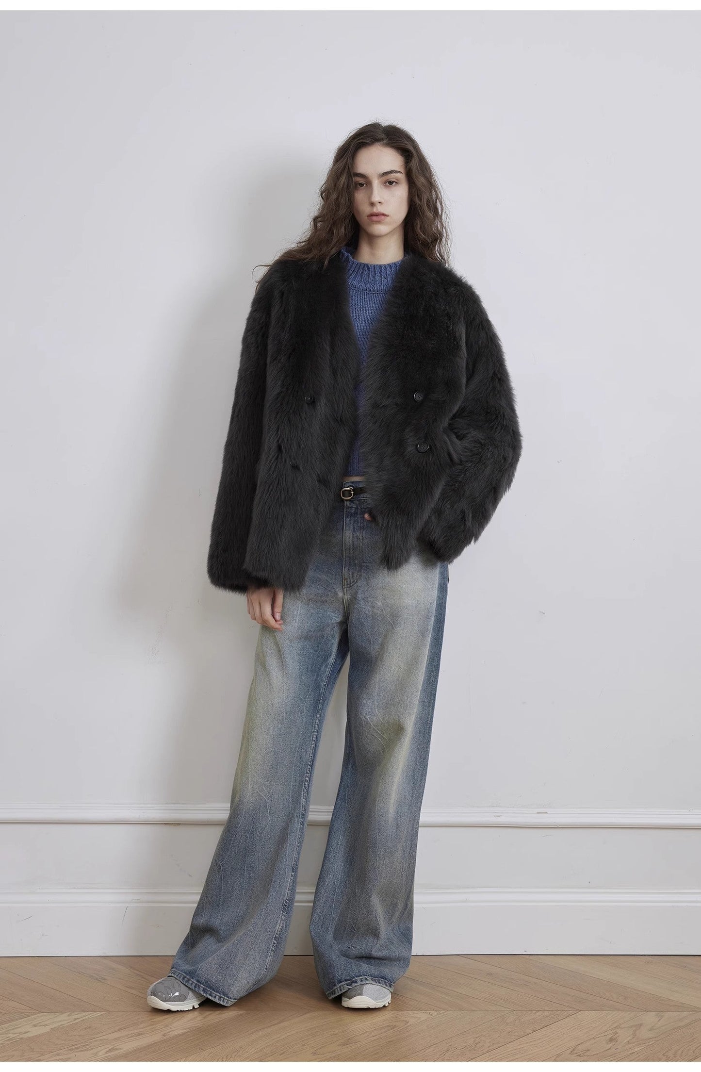 Modern Deconstructed Chicken-Claw Wrinkled Wide-Leg Jeans