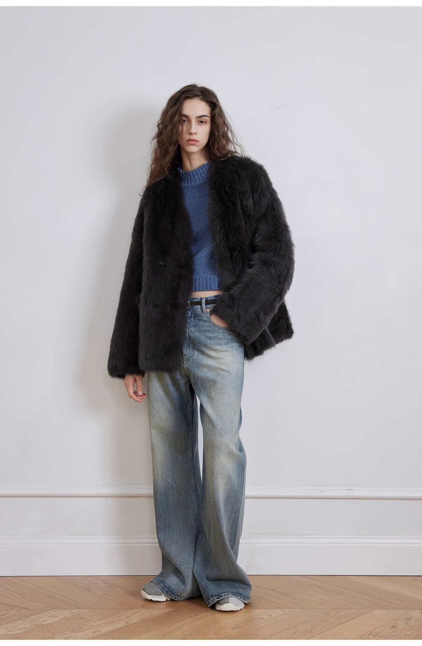 Modern Deconstructed Chicken-Claw Wrinkled Wide-Leg Jeans