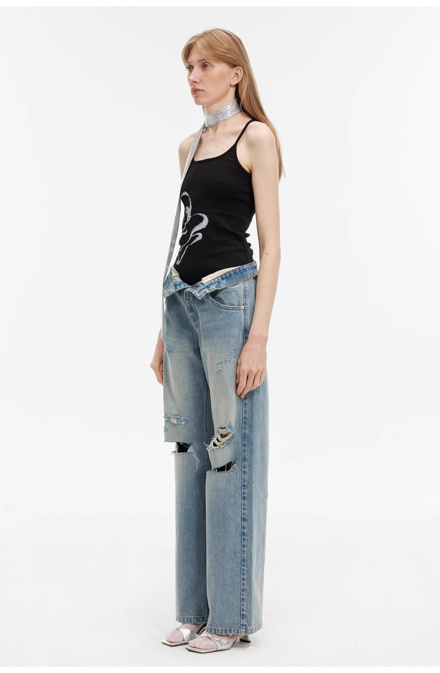 Vintage Light Grey Low-Waist Straight-Leg Flared Jeans