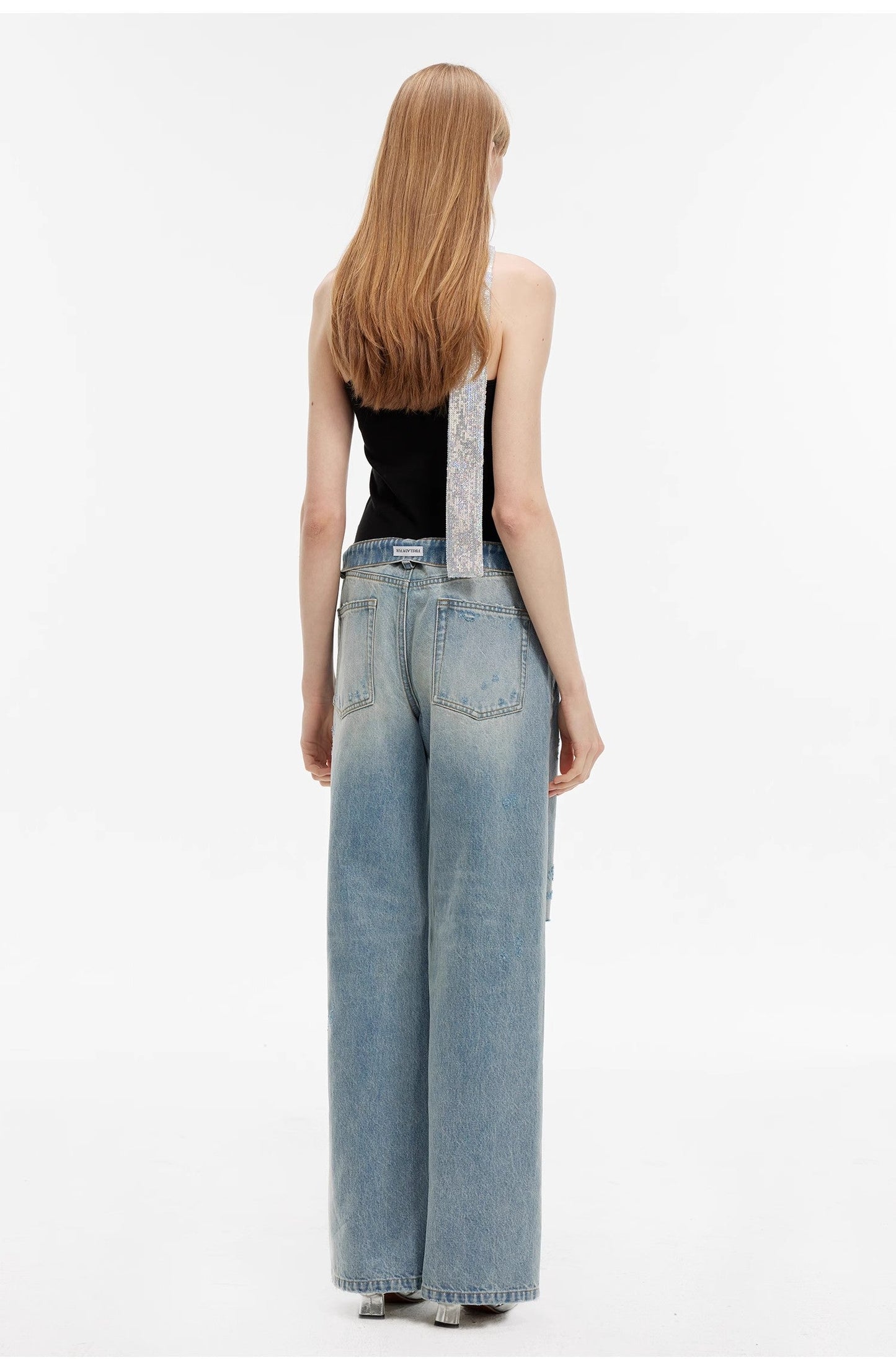 Vintage Light Grey Low-Waist Straight-Leg Flared Jeans