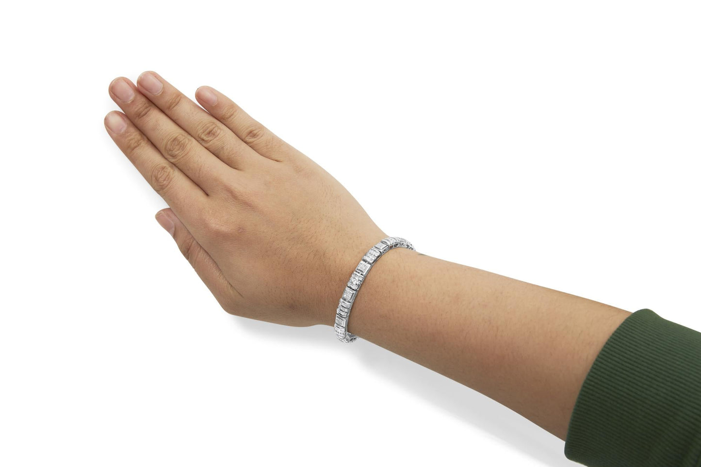 10K White Gold 2.00 Cttw Round & Baguette Cut Diamond Bracelet
