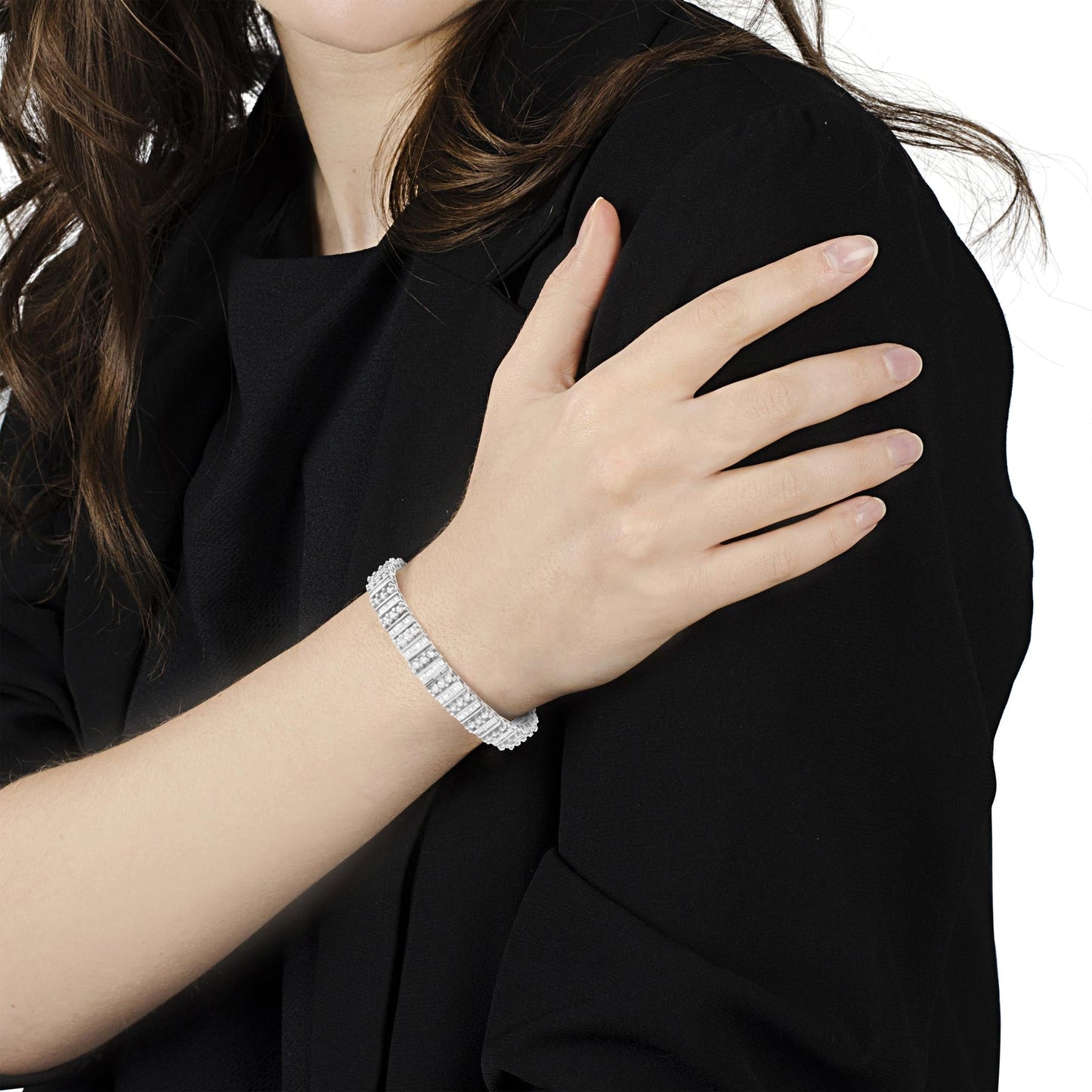 14K White Gold 4 7/8 Cttw Baguette & Round Brilliant-Cut Diamond Tennis Bracelet