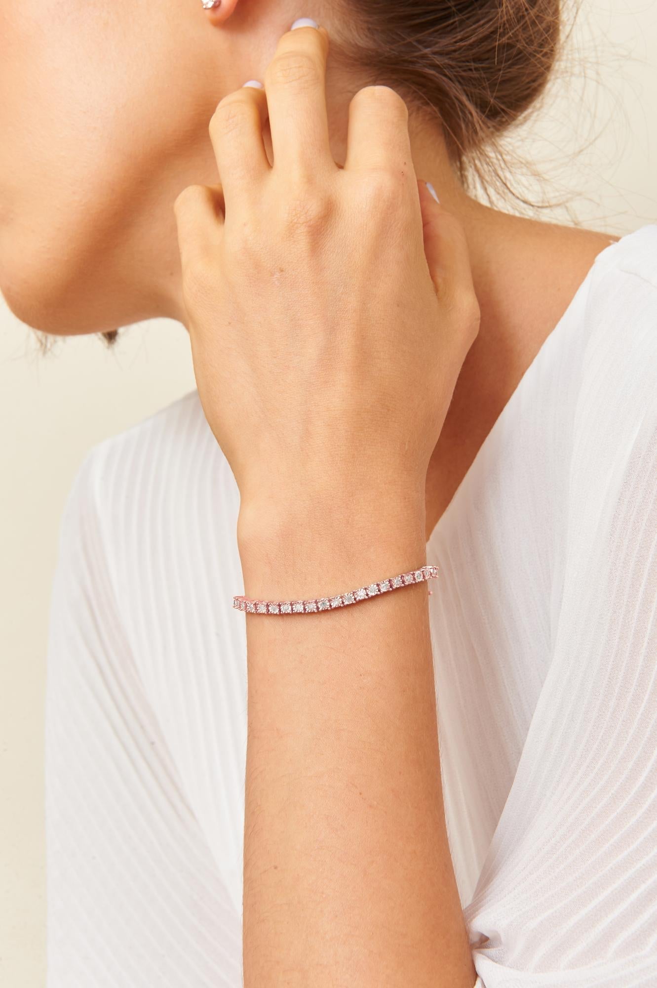 Vintage-Inspired Rose Cut Diamond Tennis Bracelet in Sterling Silver
