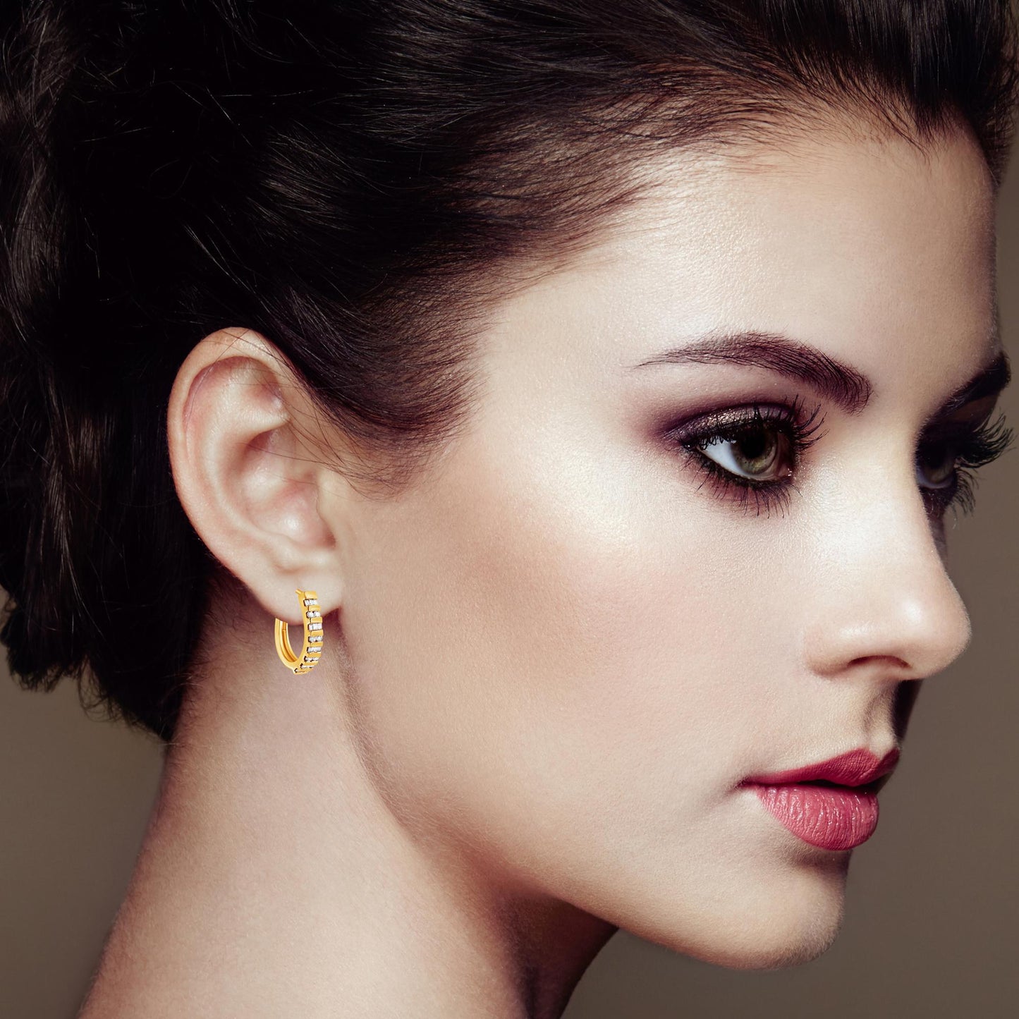 10K Yellow Gold Round & Baguette Diamond Hoop Earrings – 1.00 ctw
