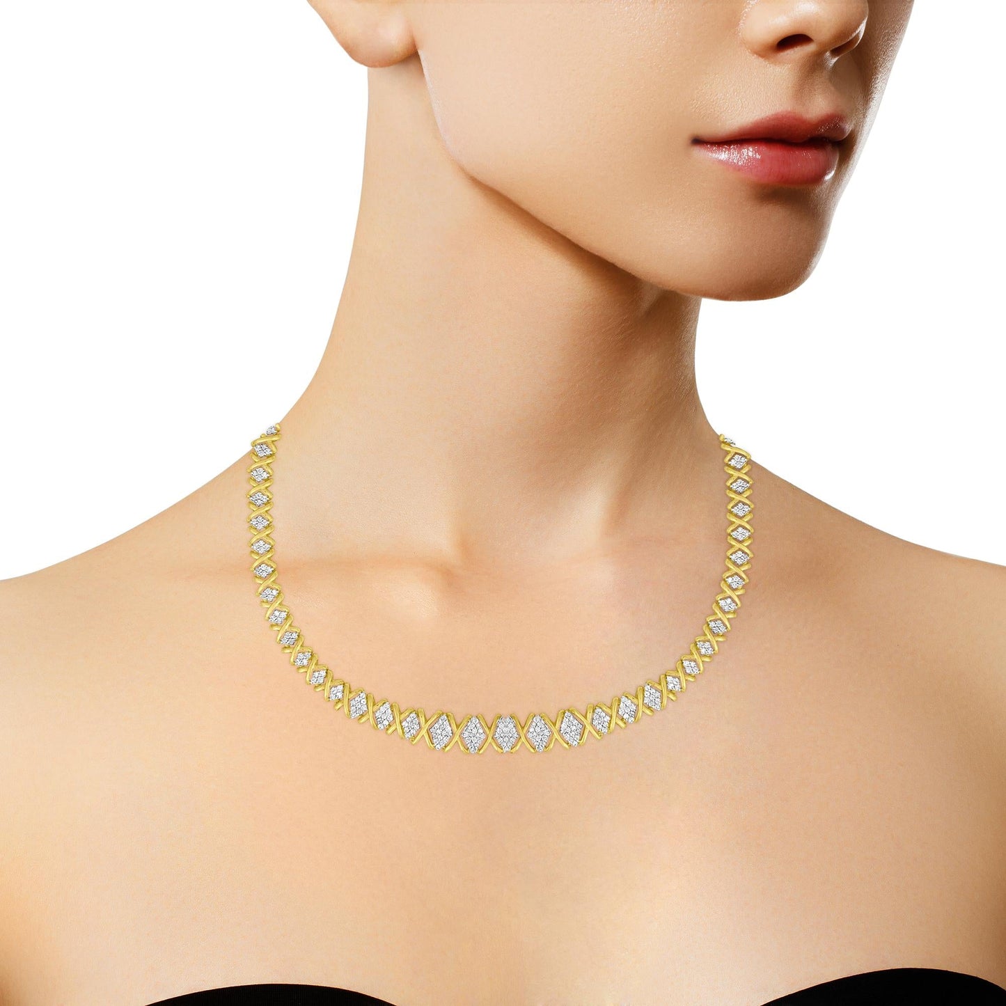 10K Yellow Gold Diamond Riviera Statement Necklace – 4.00 CTW