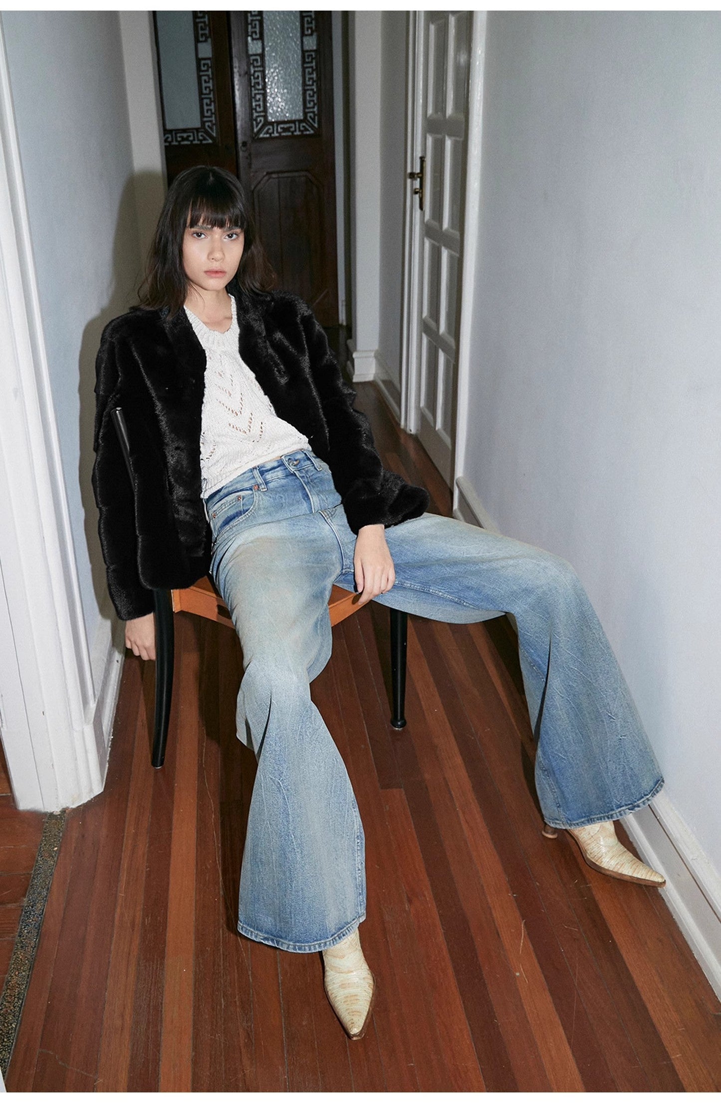 Modern Deconstructed Chicken-Claw Wrinkled Wide-Leg Jeans