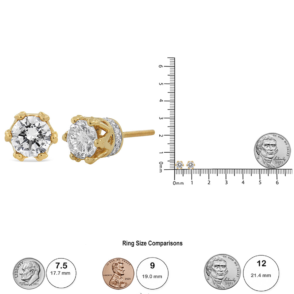 14K Yellow Gold Crown Diamond Stud Earrings – 2.0 Cttw