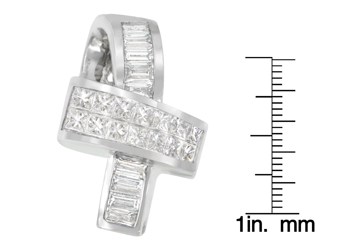 14K White Gold Princess & Baguette Diamond Ribbon Pendant Necklace – 2.00 CTW