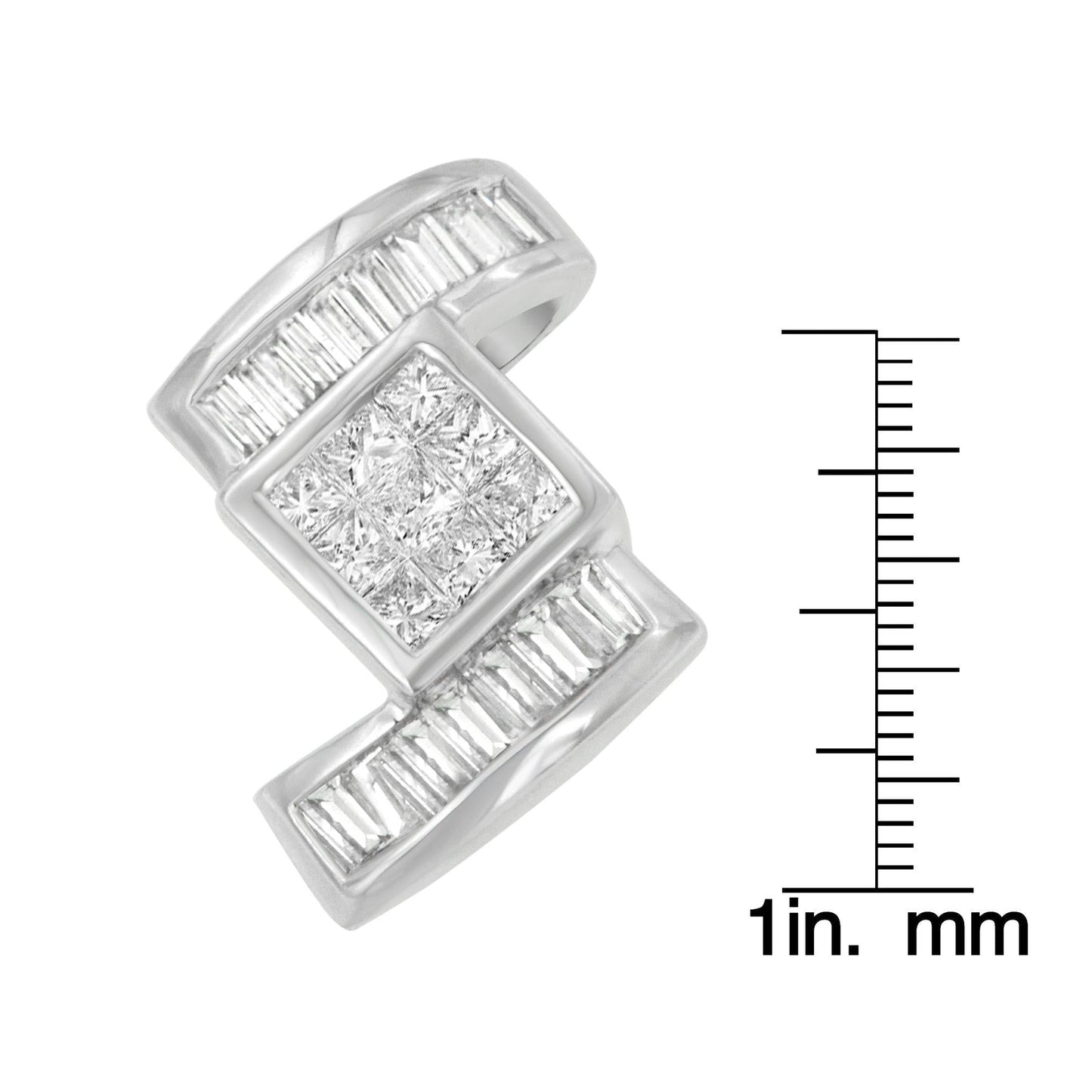 14K White Gold Princess & Baguette Diamond Zig Zag Pendant Necklace – 1.40 CTW