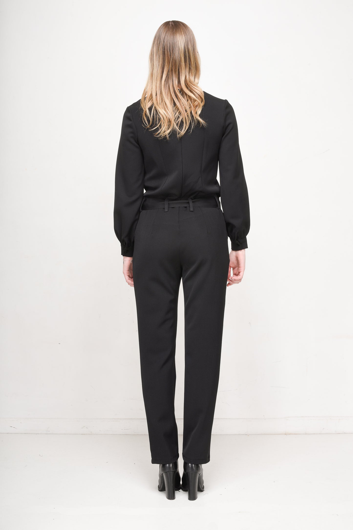 Black Jumpsuit with Victor Vasarely-Inspired Mesh Panels