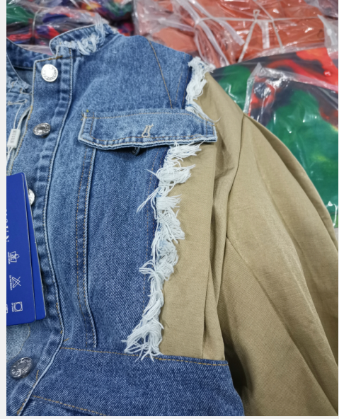 Wholesale Ripped Patchwork Denim Jacket for Women