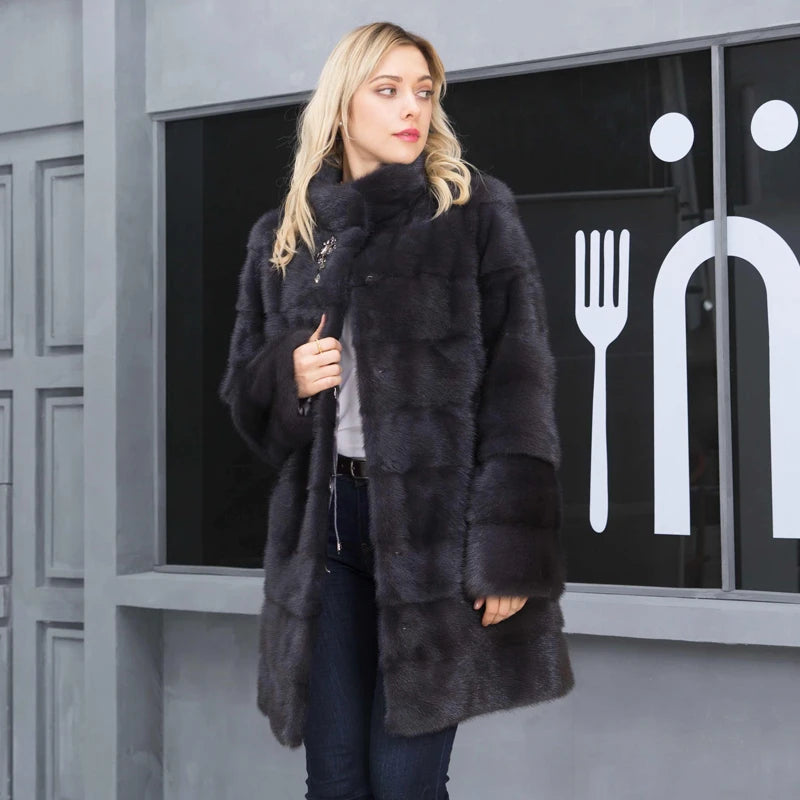 SARSALLYA Full Pelt Natural Mink Fur Coat — Mandarin Collar Edition