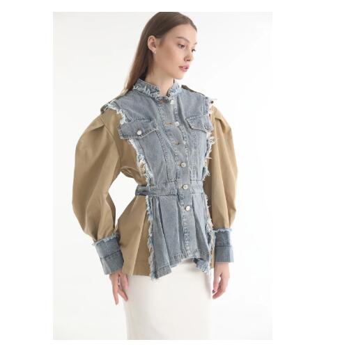 Wholesale Ripped Patchwork Denim Jacket for Women