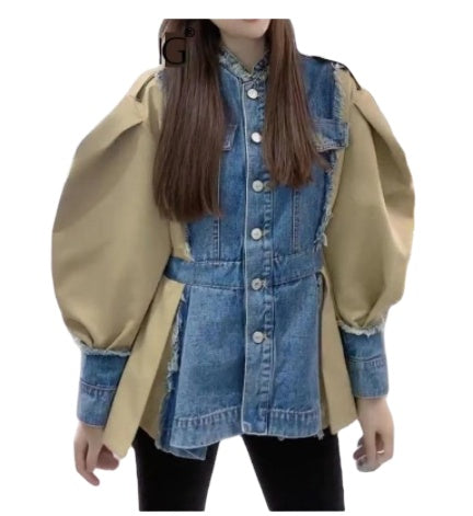 Wholesale Ripped Patchwork Denim Jacket for Women