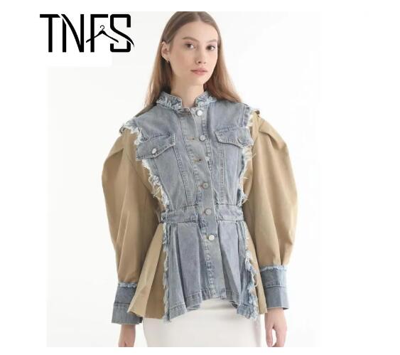 Wholesale Ripped Patchwork Denim Jacket for Women