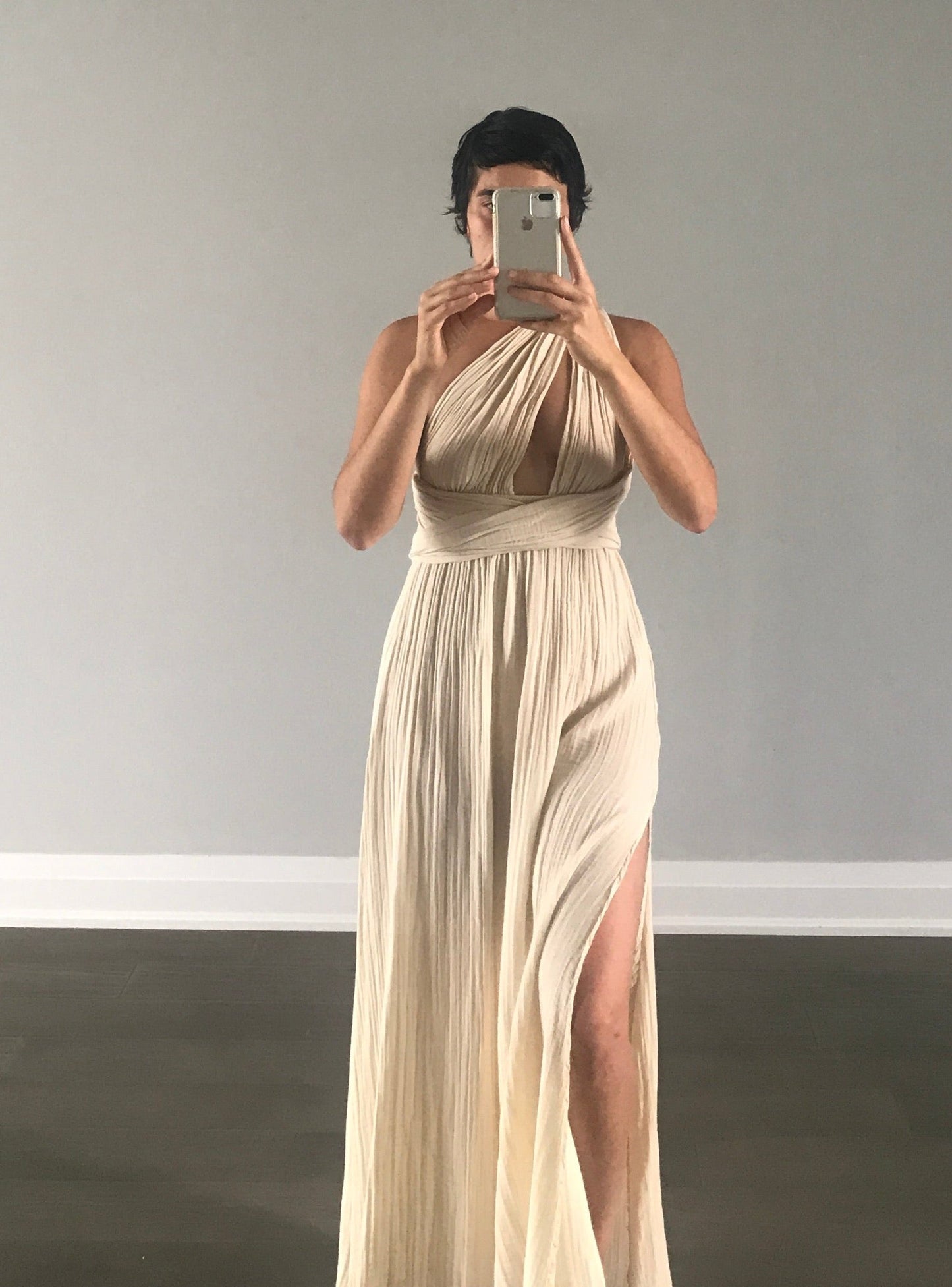Handmade Cotton Wrap Dress with Side Slit
