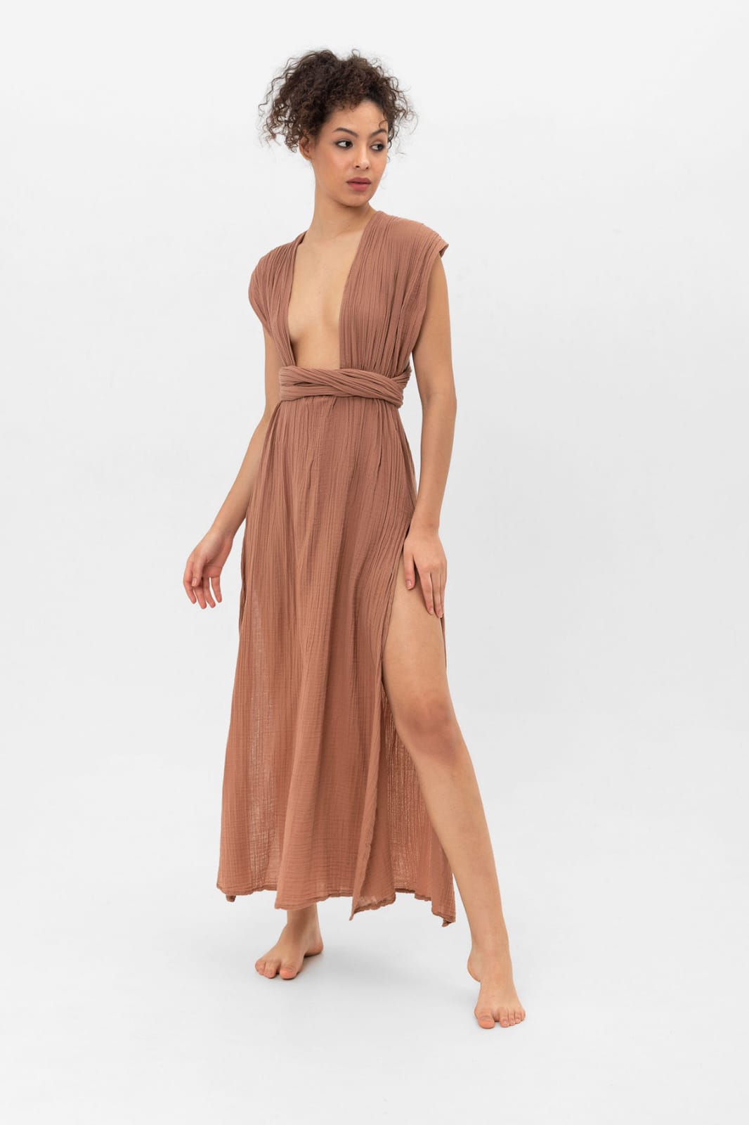 Handmade Cotton Wrap Dress with Side Slit