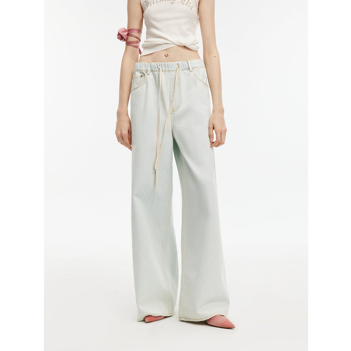 Straight-Leg Wide-Leg Drawstring Jeans