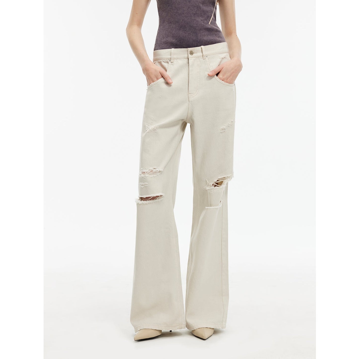 Vintage Light Grey Low-Waist Straight-Leg Flared Jeans