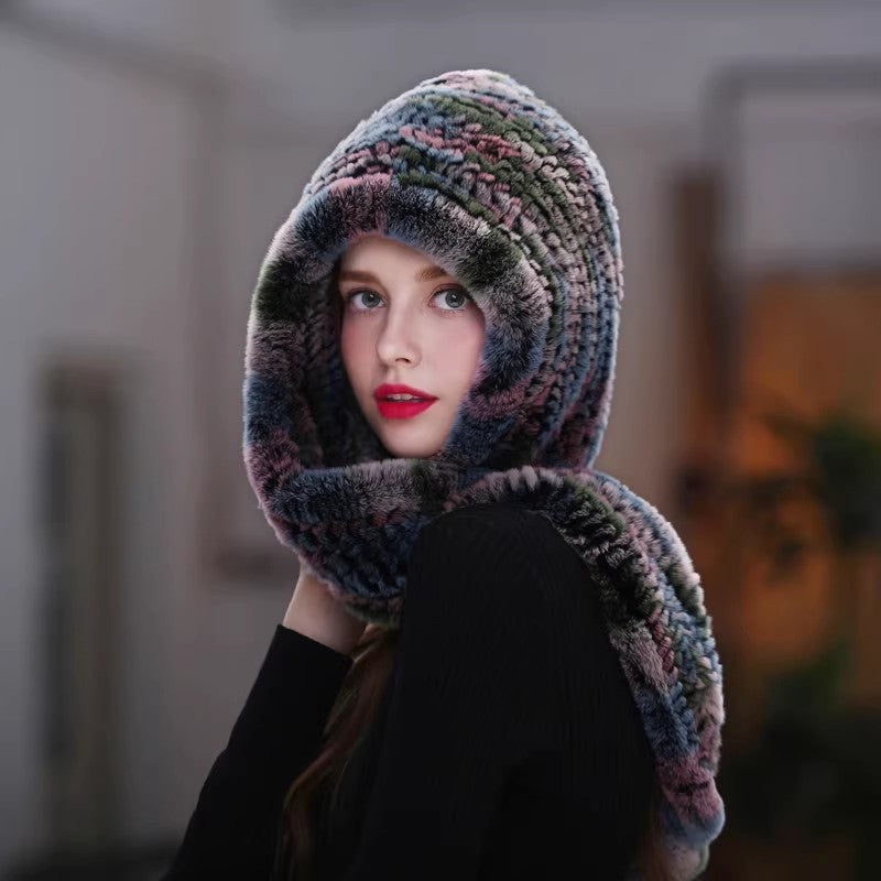 The Winter Veil — Double-Sided Rex Rabbit Fur Hat & Scarf Duo