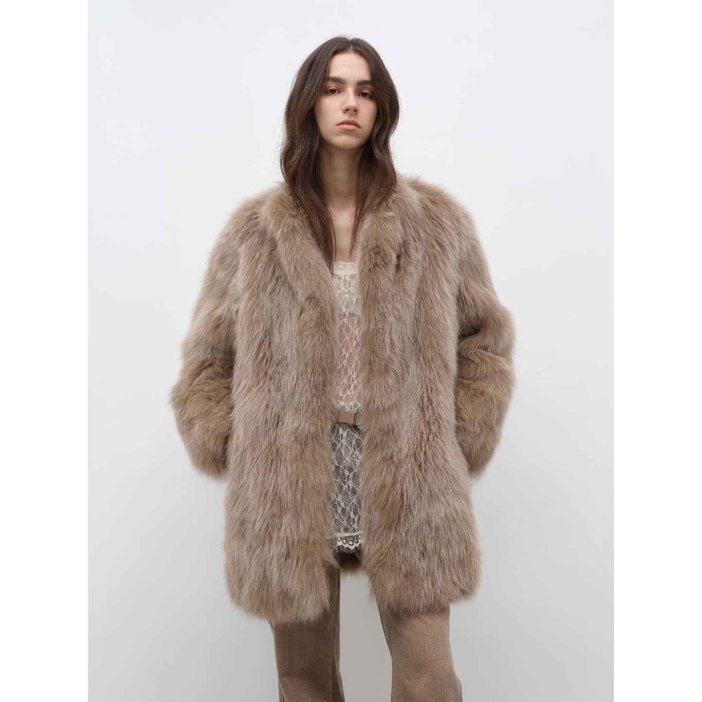 The Sable Suit — Off-Shoulder Fox Fur Jacket with Suit Collar