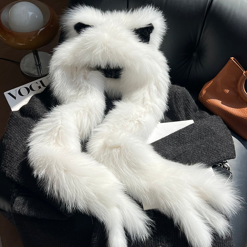 The Arctic Muse — Cat Ear Fox Fur Scarf Hat