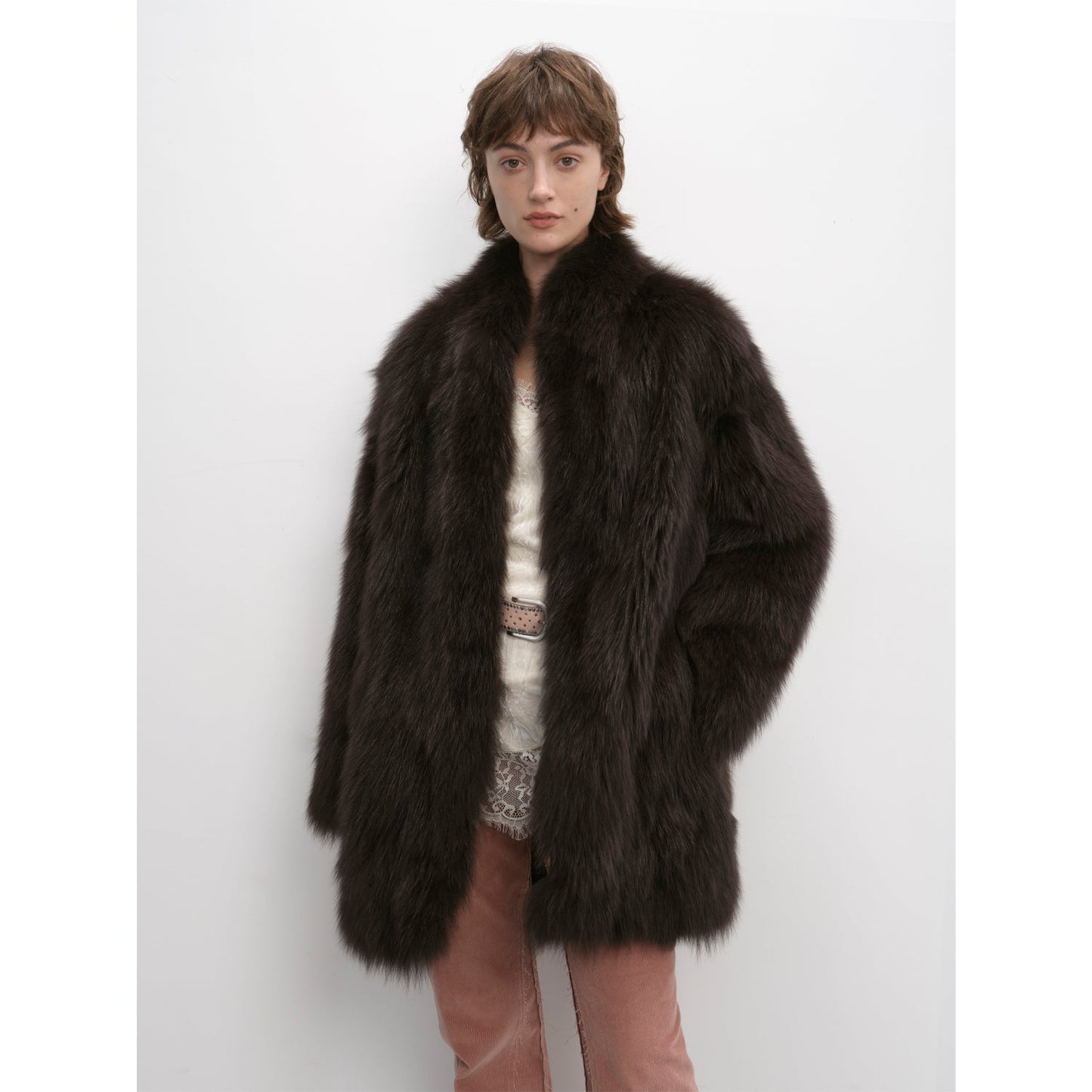 The Sable Suit — Off-Shoulder Fox Fur Jacket with Suit Collar