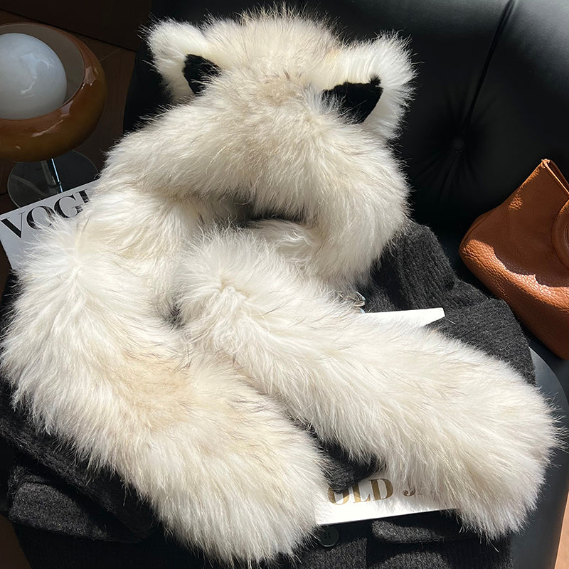 The Arctic Muse — Cat Ear Fox Fur Scarf Hat