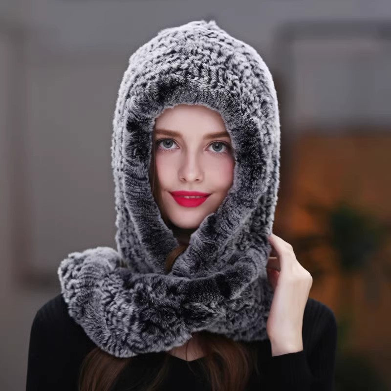 The Winter Veil — Double-Sided Rex Rabbit Fur Hat & Scarf Duo