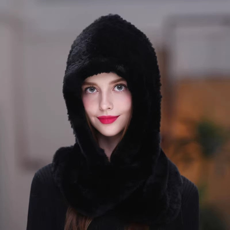 The Winter Veil — Double-Sided Rex Rabbit Fur Hat & Scarf Duo
