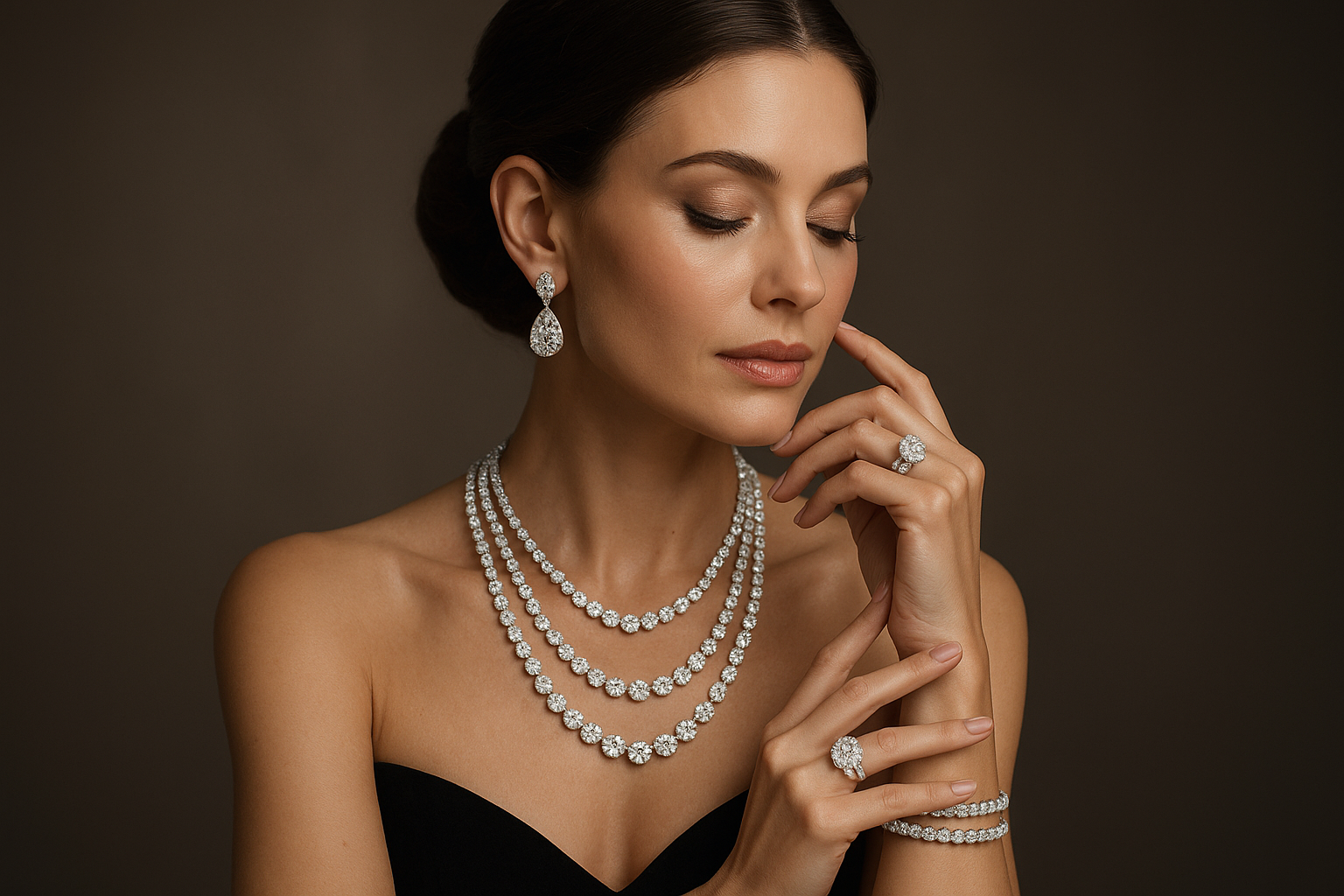 a woman dripped in elegant diamonds