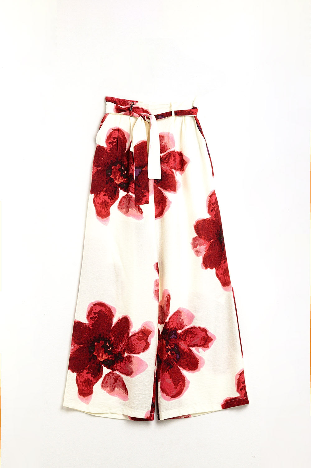 Floral Wide-Leg Boho Pants with Matching Belt