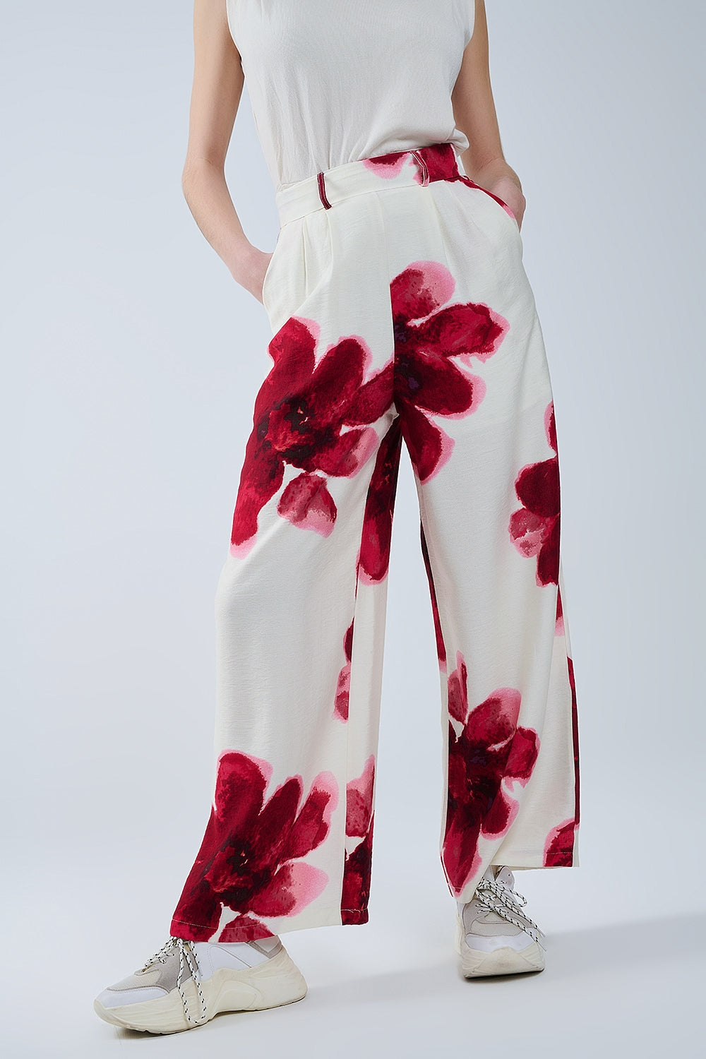 Floral Wide-Leg Boho Pants with Matching Belt