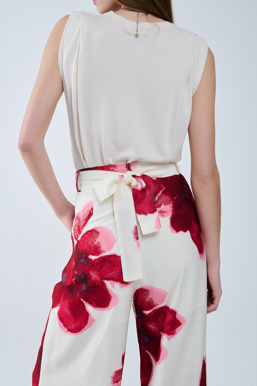 Floral Wide-Leg Boho Pants with Matching Belt