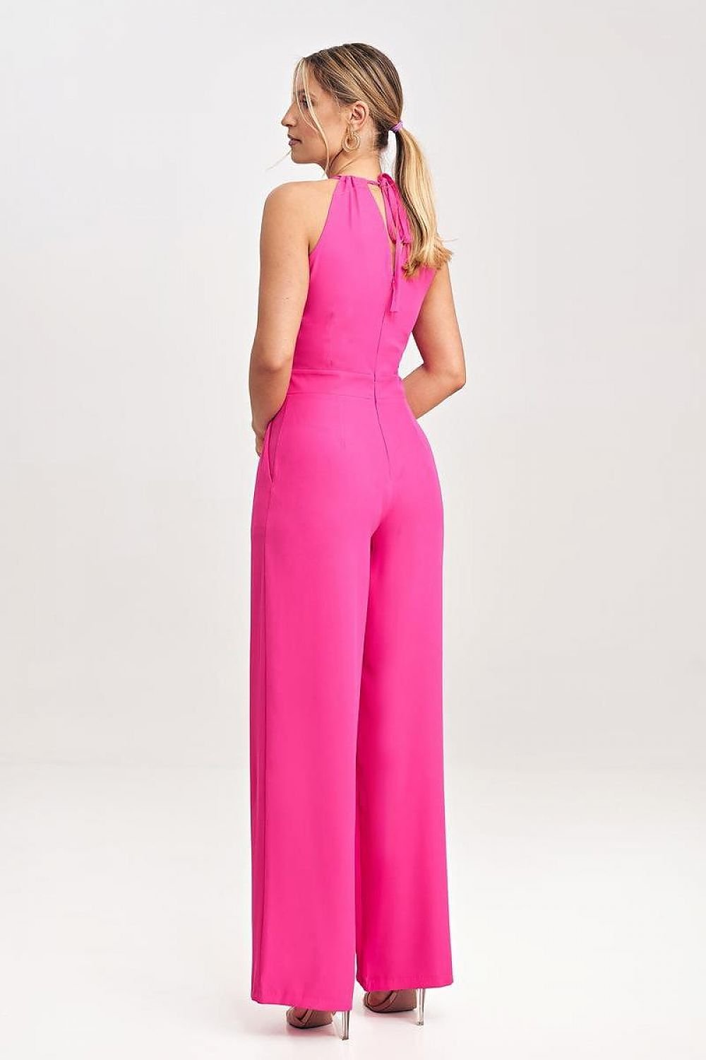 Sleeveless Wide-Leg Neck-Tie Jumpsuit