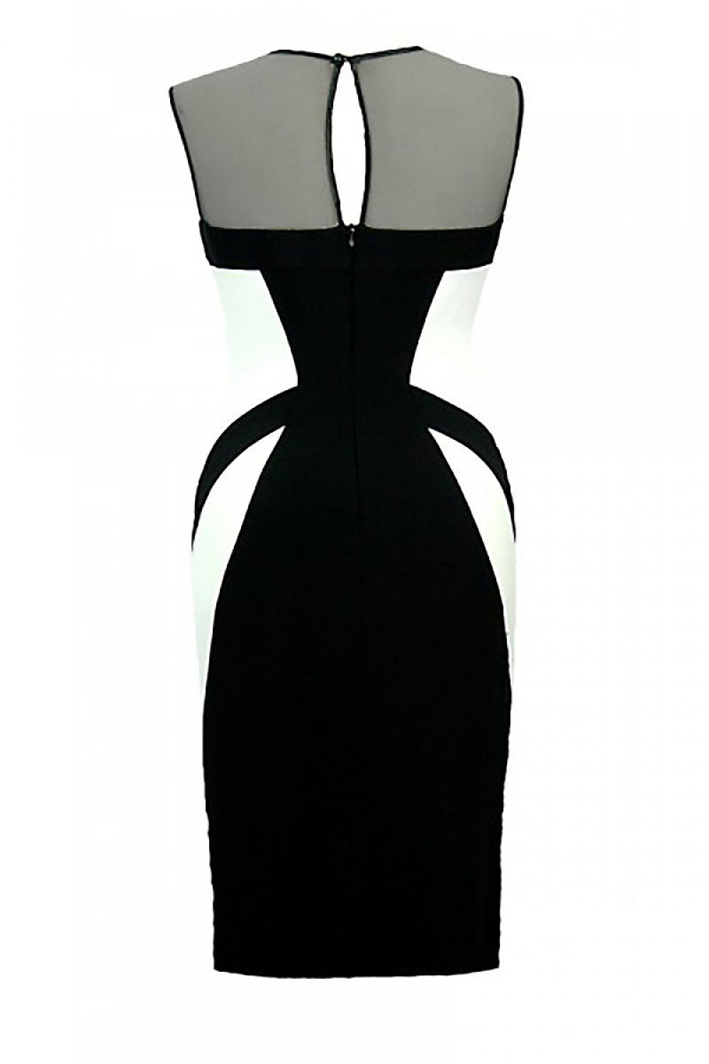 Fitted Dress with Mesh Neckline and Ribbon Detail