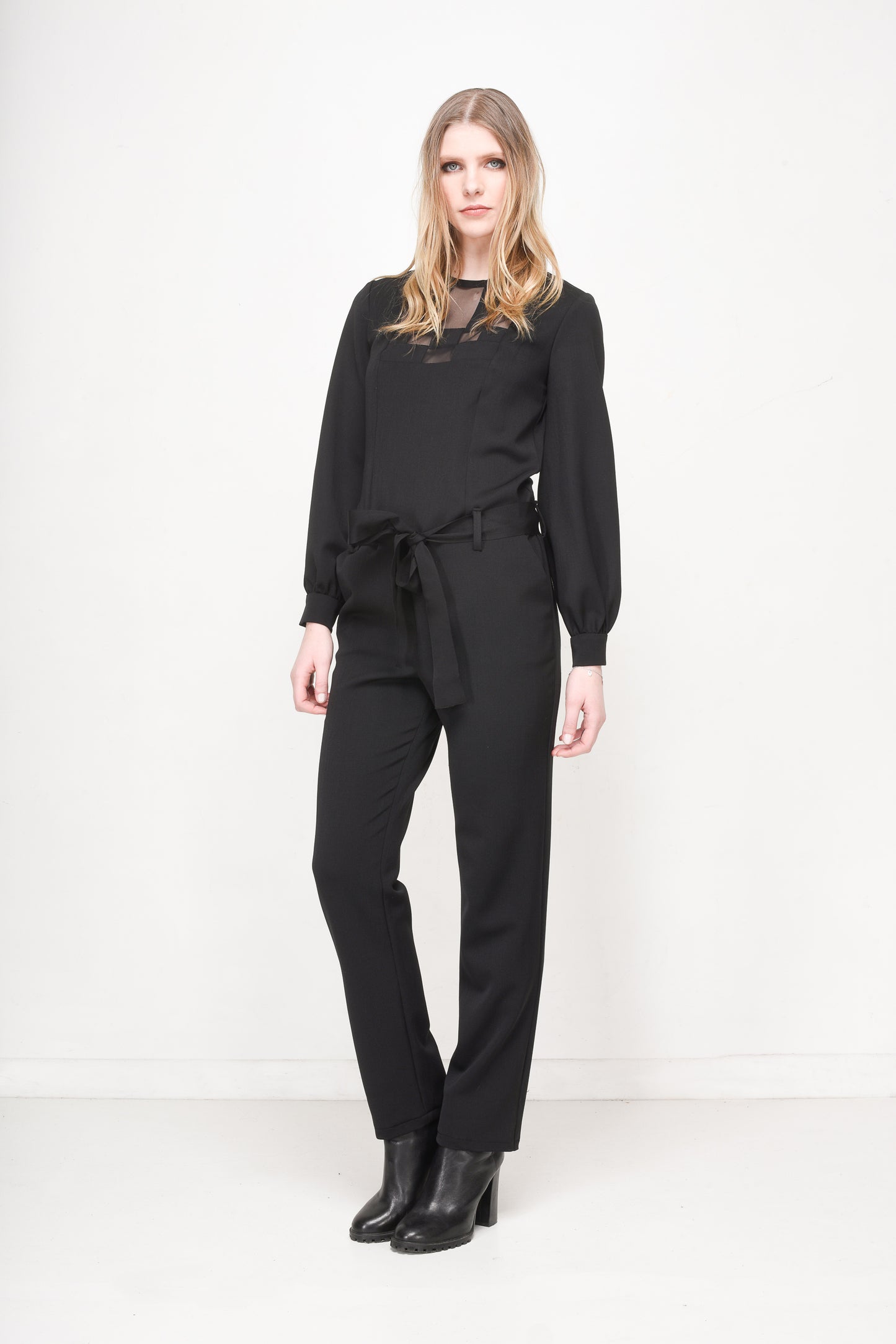 Black Jumpsuit with Victor Vasarely-Inspired Mesh Panels