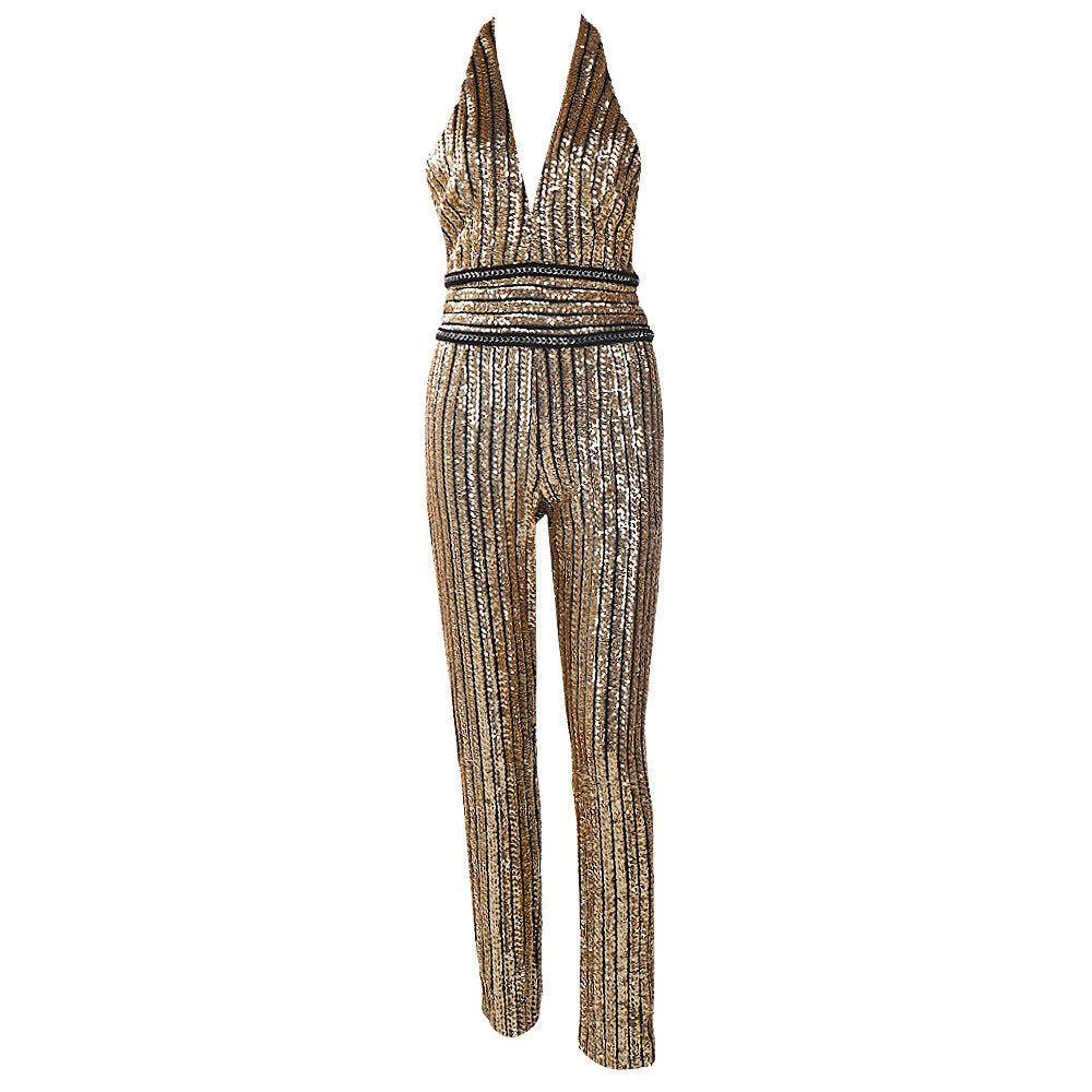 Sequin Striped Plunge Jumpsuit – Dazzle in Every Step