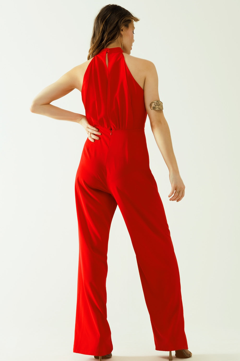 High-Collar Sleeveless Wide-Leg Party Jumpsuit