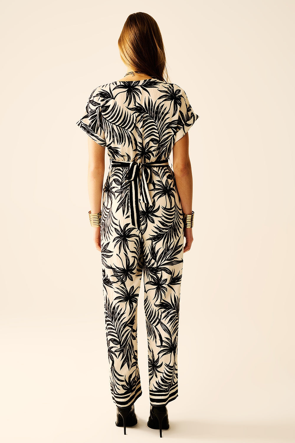 Floral Polo-Collar Short-Sleeve Jumpsuit