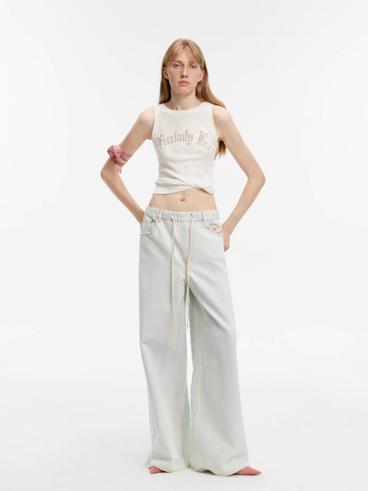 Straight-Leg Wide-Leg Drawstring Jeans