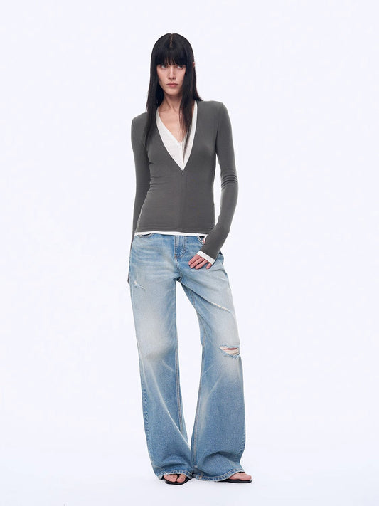 Cat Whisker Washed Distressed Denim Jeans
