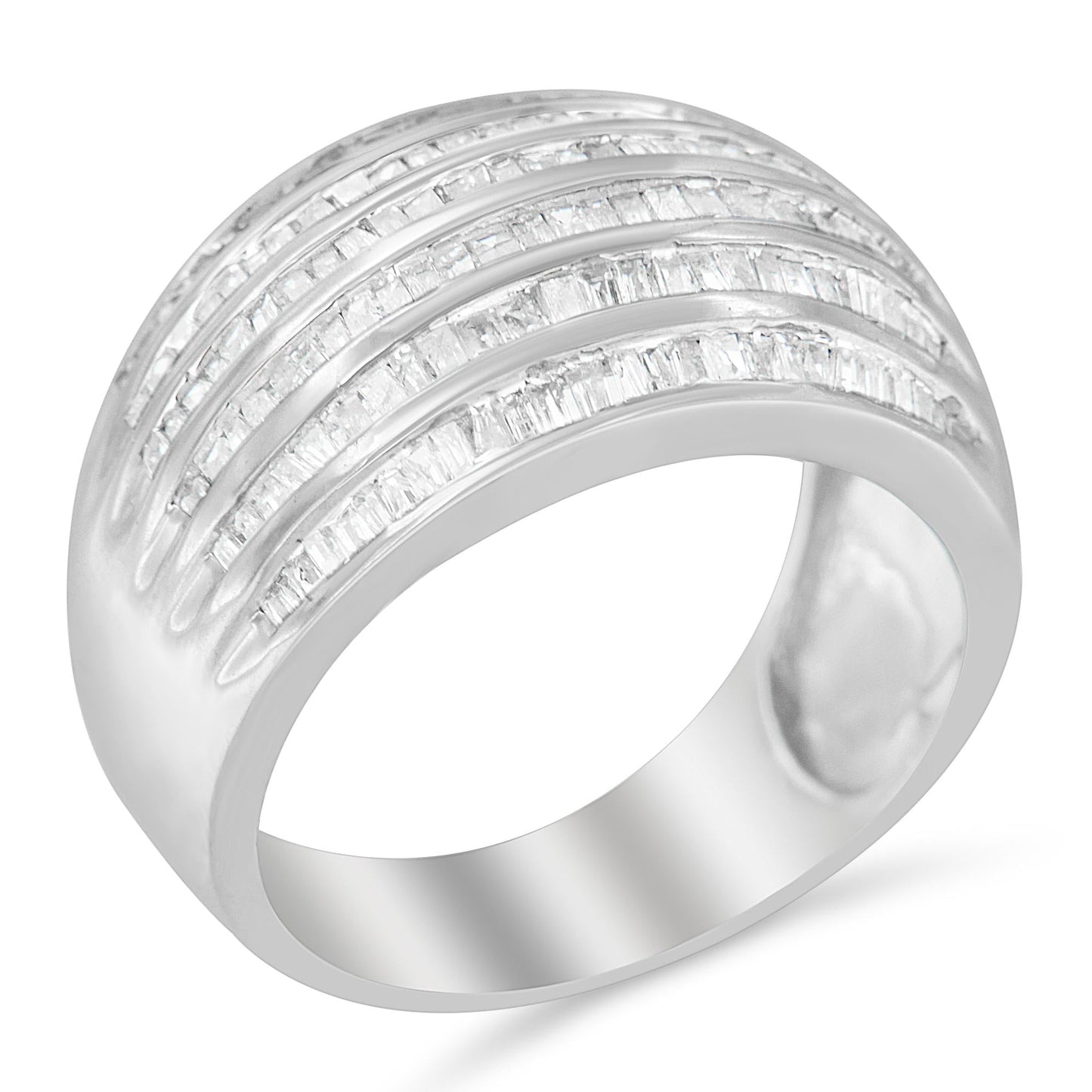 Sterling Silver Six-Row Baguette Diamond Band – 1.0 Ctw