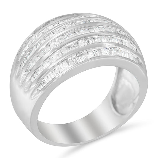 Sterling Silver Six-Row Baguette Diamond Band – 1.0 Ctw