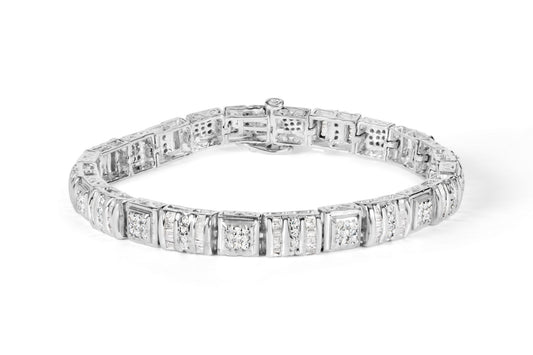 10K White Gold 2.00 Cttw Round & Baguette Cut Diamond Bracelet