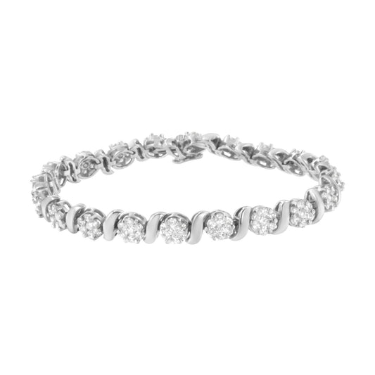 14K White Gold 5 1/4 Cttw Diamond S-Link Floral Cluster Tennis Bracelet – 7"